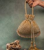 Gold silk embroidered shimmer viel potli bag