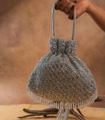 Silver silk embroidered shimmer viel potli bag
