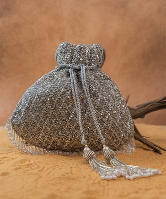 Silver silk embroidered shimmer viel potli bag 3