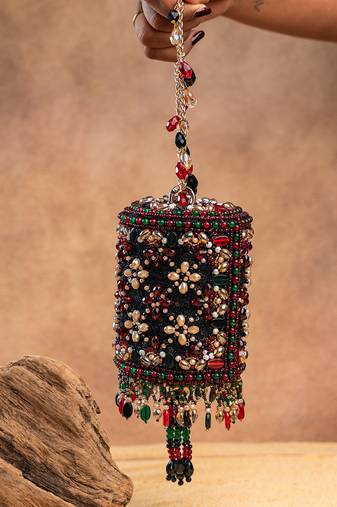 Multicolor boshkeh wine velvet embroidered clutch