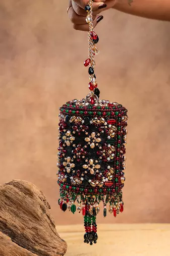 Multicolor boshkeh wine velvet embroidered clutch