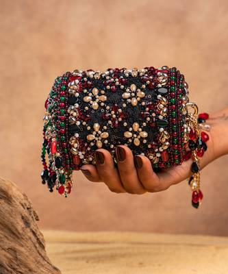 Multicolor boshkeh wine velvet embroidered clutch 2