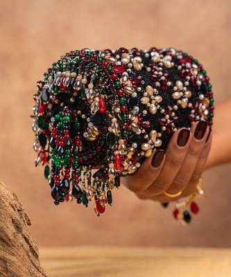 Multicolor boshkeh wine velvet embroidered clutch 3