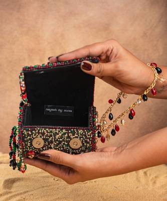 Multicolor boshkeh wine velvet embroidered clutch 5