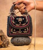 Black velvet embroidered noir hand bag