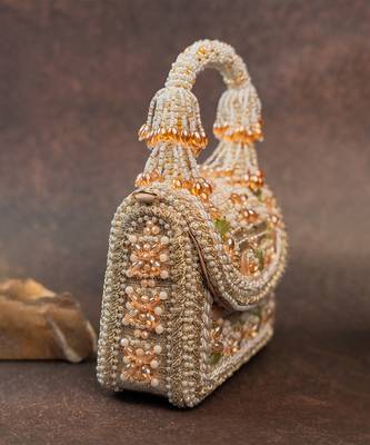 Gold velvet embroidered hand bag 3