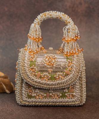 Gold velvet embroidered hand bag 4