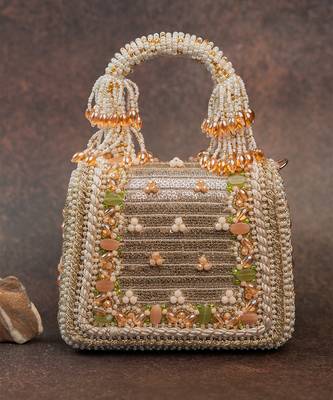 Gold velvet embroidered hand bag 5