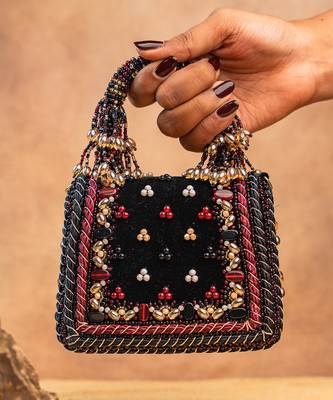 Black charm wine silk embroidered hand bag 1