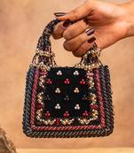Black charm wine silk embroidered hand bag