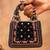 Black charm wine silk embroidered hand bag