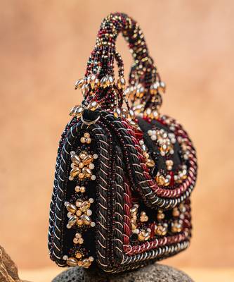 Black charm wine silk embroidered hand bag 2