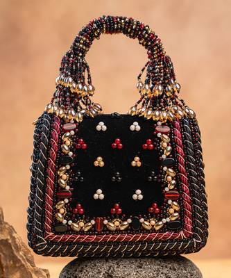 Black charm wine silk embroidered hand bag 3