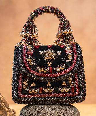 Black charm wine silk embroidered hand bag 5