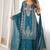 Peacock teal premium chinon silk blend embroidered suit