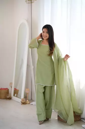 Pista Color Special Farshi Salwar Suit Set Beautiful Suit Set With Dupatta