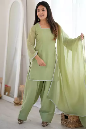Pista Color Special Farshi Salwar Suit Set Beautiful Suit Set With Dupatta
