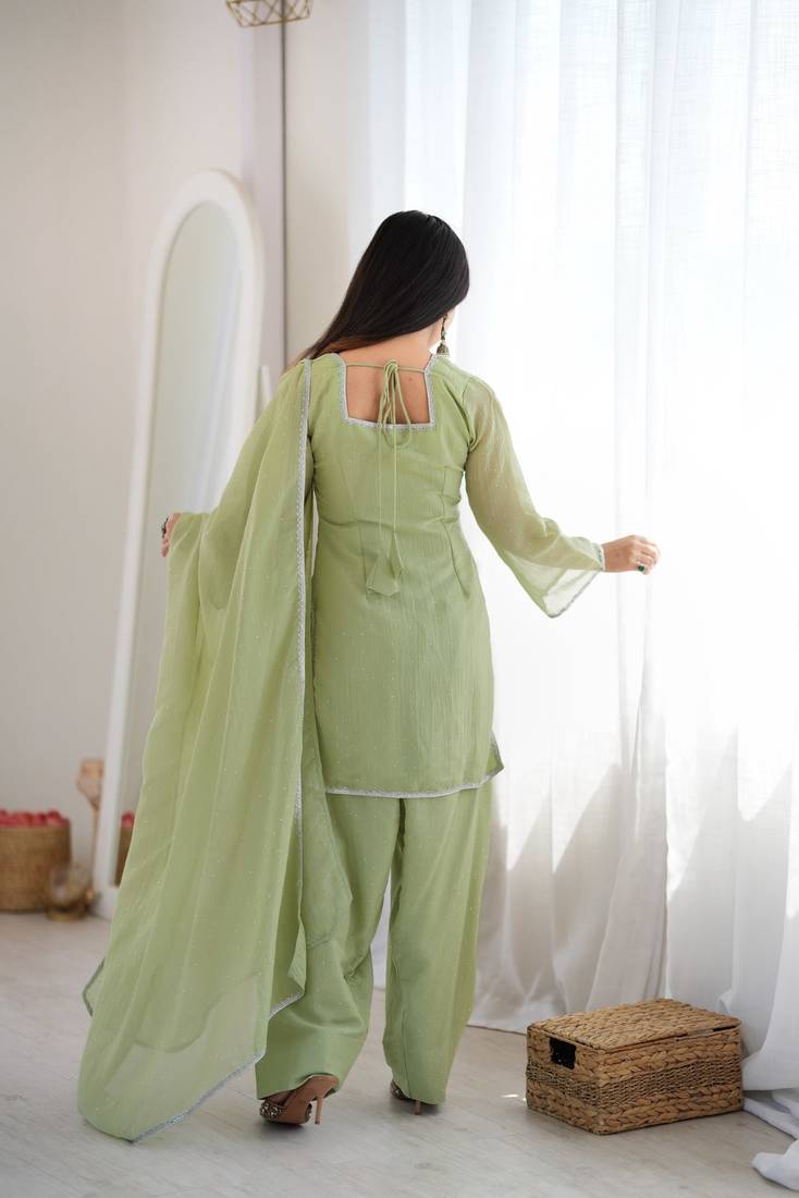 Pista Color Special Farshi Salwar Suit Set Beautiful Suit Set With Dupatta