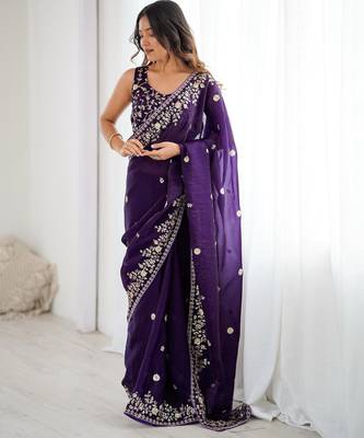 Purple silk blend sequins work embroidered saree 2