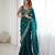 Dark-teal silk blend sequins work embroidered saree