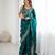 Dark-teal silk blend sequins work embroidered saree