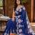 Royal-blue silk blend thread work embroidered saree