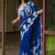 Royal-blue silk blend thread work embroidered saree