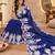 Royal-blue silk blend thread work embroidered saree