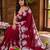 Maroon silk blend thread work embroidered saree