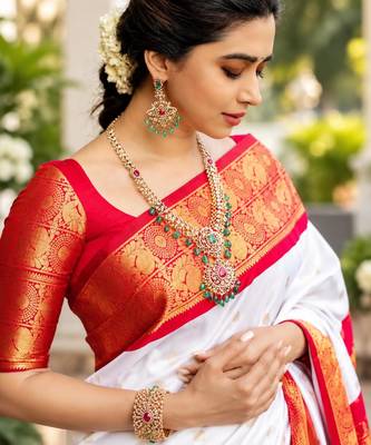 White silk blend zari woven woven saree 2