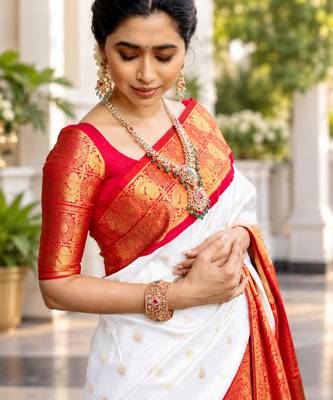 White silk blend zari woven woven saree 3