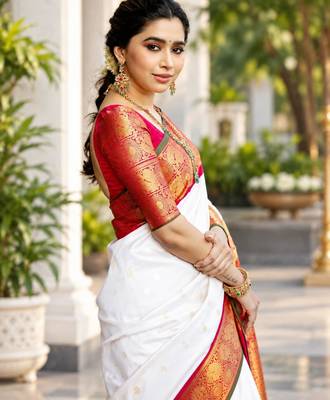 White silk blend zari woven woven saree 4