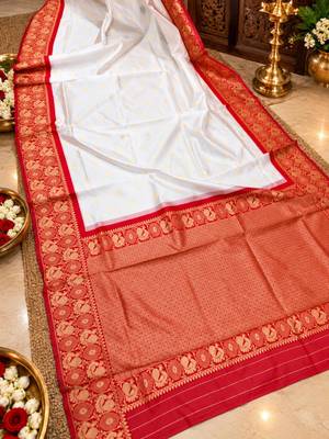 White silk blend zari woven woven saree 5