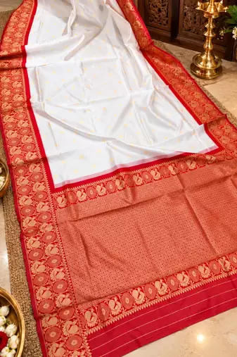 White silk blend zari woven woven saree