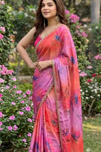Multicolor georgette floral print printed saree