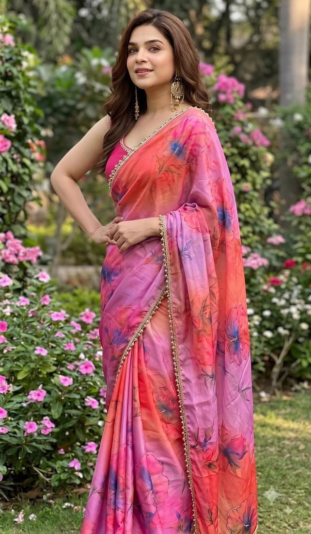 Multicolor georgette floral print printed saree