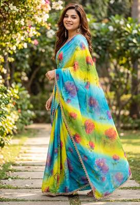 Multicolor georgette floral print printed saree 1
