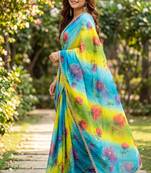 Multicolor georgette floral print printed saree