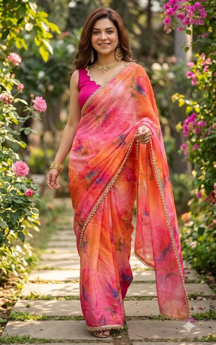 Multicolor georgette floral print printed saree