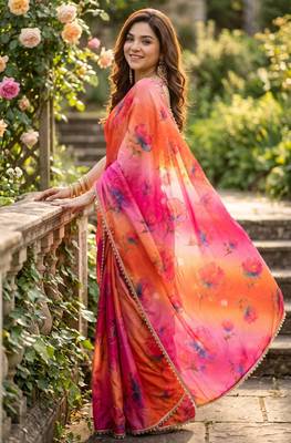 Multicolor georgette floral print printed saree 2