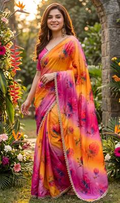 Multicolor georgette floral print printed saree 3