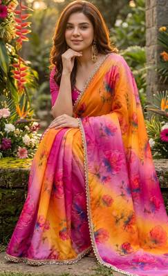Multicolor georgette floral print printed saree 4
