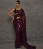 Wine georgette sequins work embroidered saree