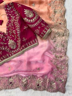 Peach silk blend sequins work embroidered saree 5