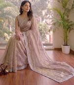 Mauve silk blend stone work embroidered saree