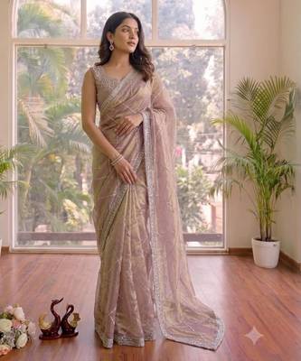 Mauve silk blend stone work embroidered saree 2