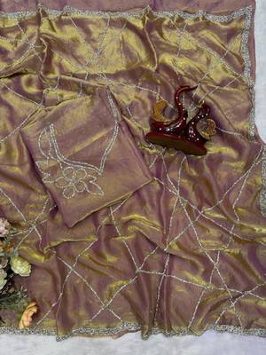 Mauve silk blend stone work embroidered saree 3