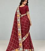 Dark-wine chiffon zari work embroidered saree