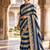 Royal-blue silk blend stripes print embroidered saree