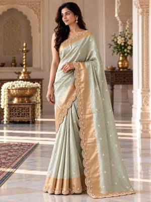 Light-green silk blend banarasi silk embroidered saree 2